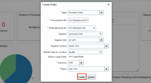 Create Purchase Order Screen - oracle-erp-cloud-evaluated-receipt-settlements-ers