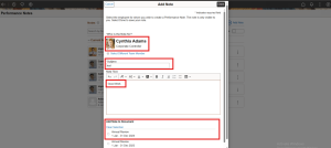 Fluid Performance Notes in PeopleSoft HCM PUM 52 - Fig 5: Add Note - Main