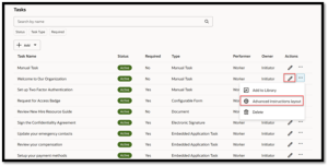 How the Advanced Instructions Layout Configuration Transforms Journey Task Notes in Oracle HCM 25C Fig 1: Accessing the Action Menu on Journey Tasks