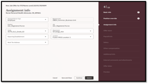 How to Create a Job Offer in Oracle Recruiting Cloud 25C Redwood Experience Fig 3: Assignment Info Section in Offer Page