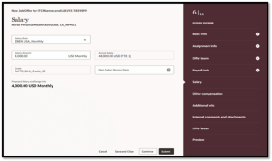 How to Create a Job Offer in Oracle Recruiting Cloud 25C Redwood Experience Fig 6: Salary Section in Offer Page