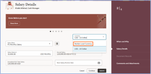 Streamline Global Compensation with Oracle Redwood Salary Switcher Fig 7: Select Currency as Worker Local Currency