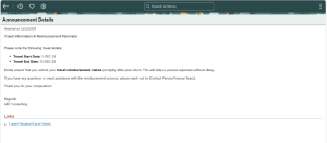 HCM PUM 53 - Notification Publisher Enhancements Fig 1.9 Notification Details shown when clicked on Announcement
