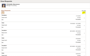 Absence Request History Download to Excel - Fig 4: View Request page for an employee highlighting the download button