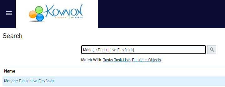 Oracle HCM – Validate User inputs on-the-go using Groovy Expressions - Open Manage Descriptive Flexfields in Setup and Maintenance.