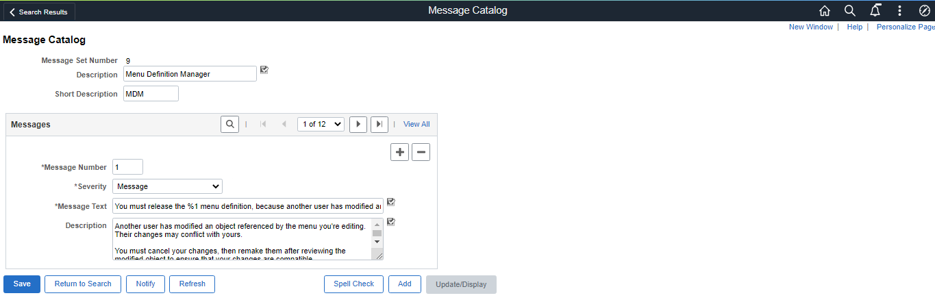 PeopleSoft Global Search – Step Wise Configuration
 - Message Catalog Page
