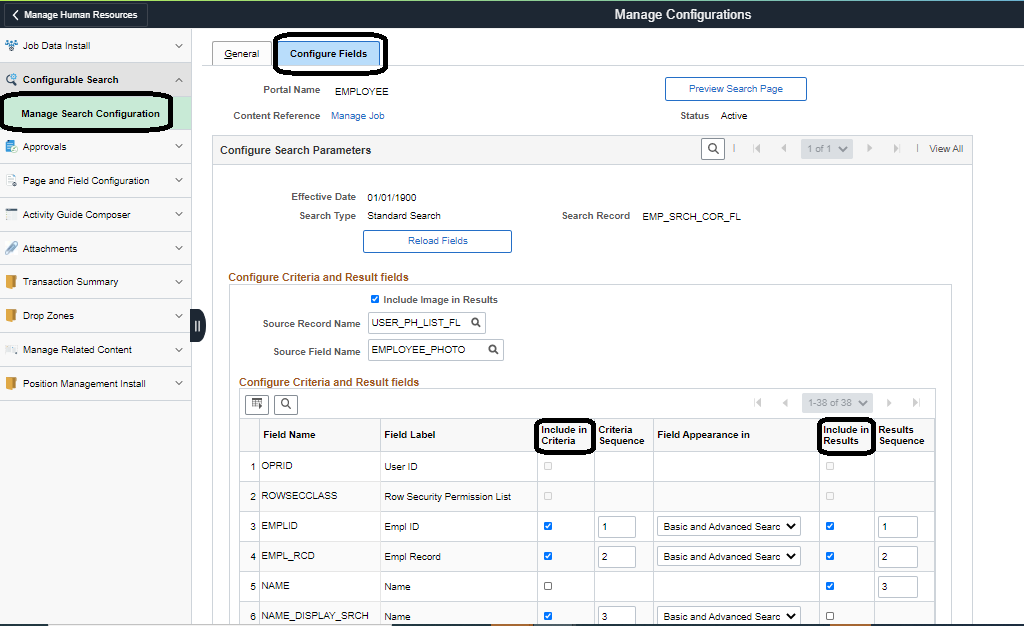 Modern & Fluid Job Data Page on PeopleSoft HCM PUM 36
Manage search configuration page