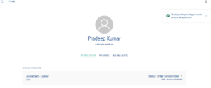Fig 11: Candidate Job Application page – Document/Information updated