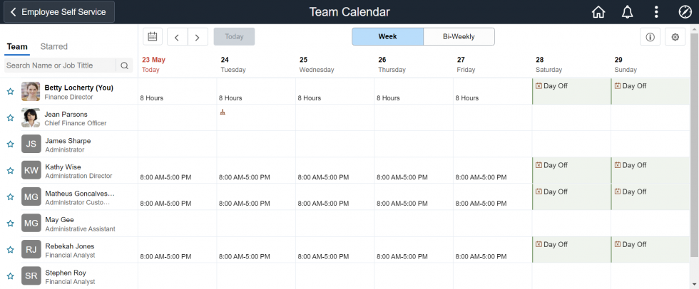 Employee Calendar makes tasks easy – PeopleSoft HCM 42 feature Homepage - Team Calendar