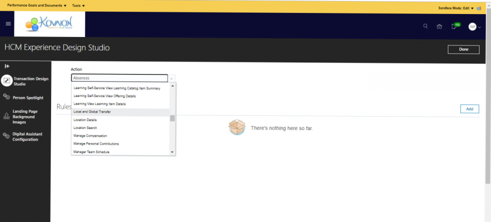 Handling Talent Evaluation in Global transfer with Oracle HCM Cloud
- create a rule in HCM Design Studio for the action Local and Global