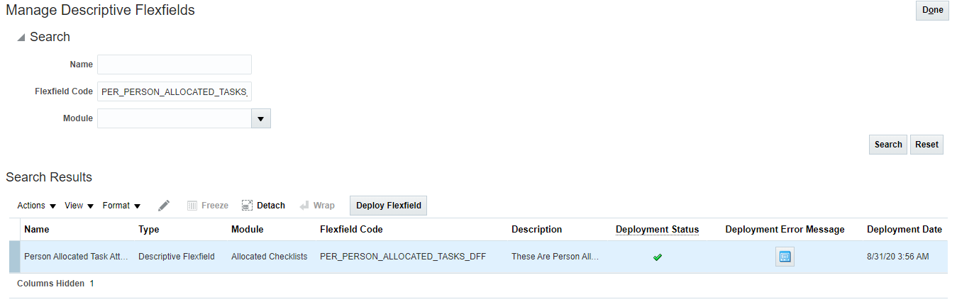 Oracle HCM – Validate User inputs on-the-go using Groovy Expressions - Search the required Descriptive Flexfield that contains the field to be validated