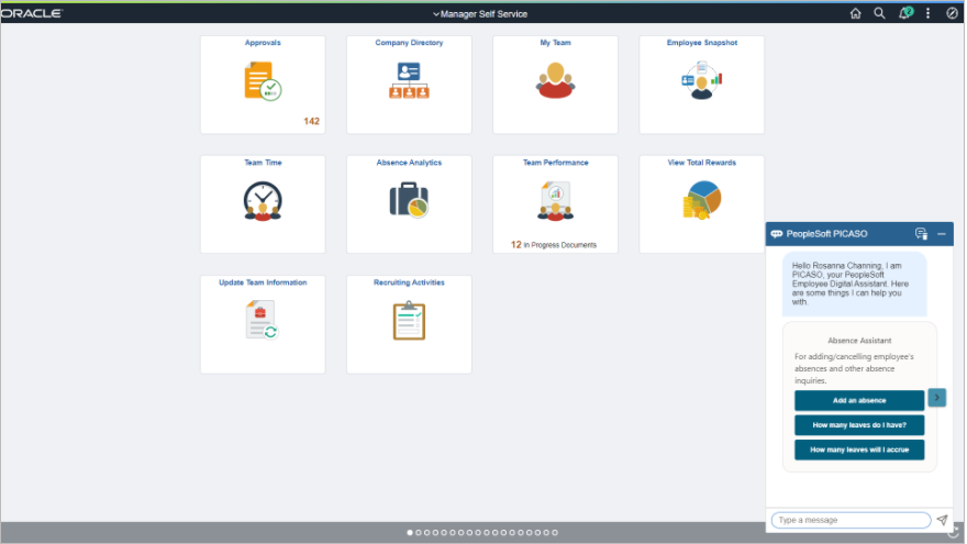 PeopleSoft Intelligent Chat Assistant from Oracle (PICASO)
- PeopleSoft PICASO