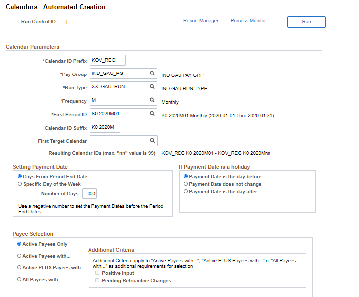 Calendar Automated Creation Page