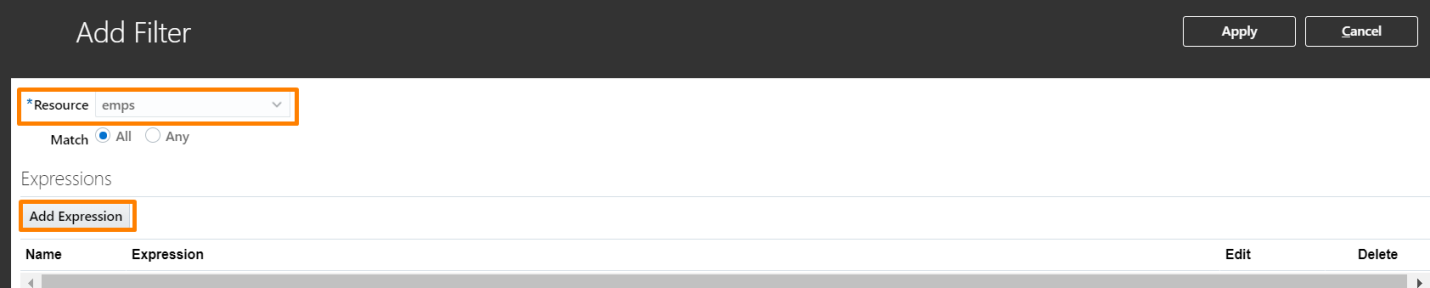 Communicate Effectively With Your Employees - Select resource type as emps and click on ‘Add Expression’