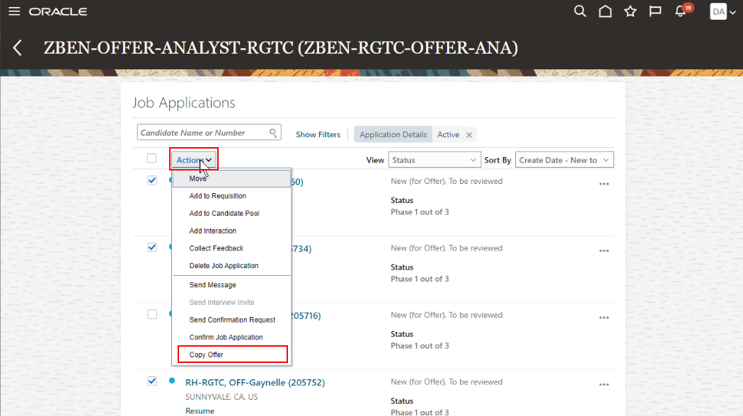 Creating Job Requisition in Few Clicks-Oracle 22A update
 - Click Actions and Copy Offer.