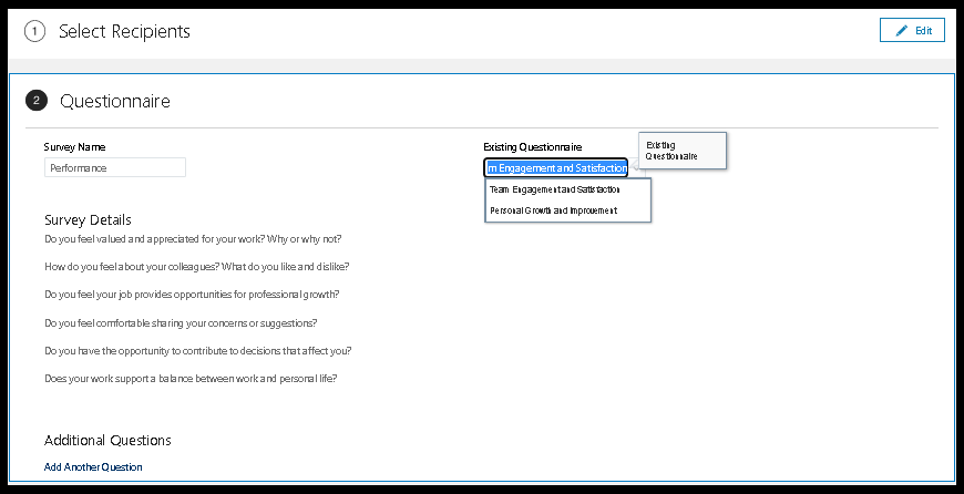 Oracle HCM Survey – To align People and Business strategy
- Name the Survey and select Questionnaire