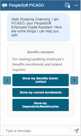 Benefits Skill - PeopleSoft Intelligent Chat Assistant from Oracle (PICASO)