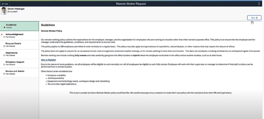 Remote Worker | PeopleSoft HCM Image 40 - Step 1: Guidelines of Remote Worker.