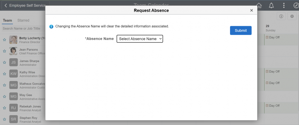 Employee Calendar makes tasks easy – PeopleSoft HCM 42 feature Request Absence - Request Absence