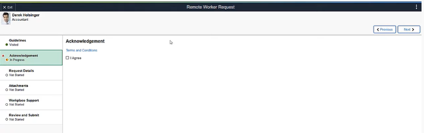 Remote Worker | PeopleSoft HCM Image 40 - Fig.5: Step 2: Acknowledgement of Remote Worker