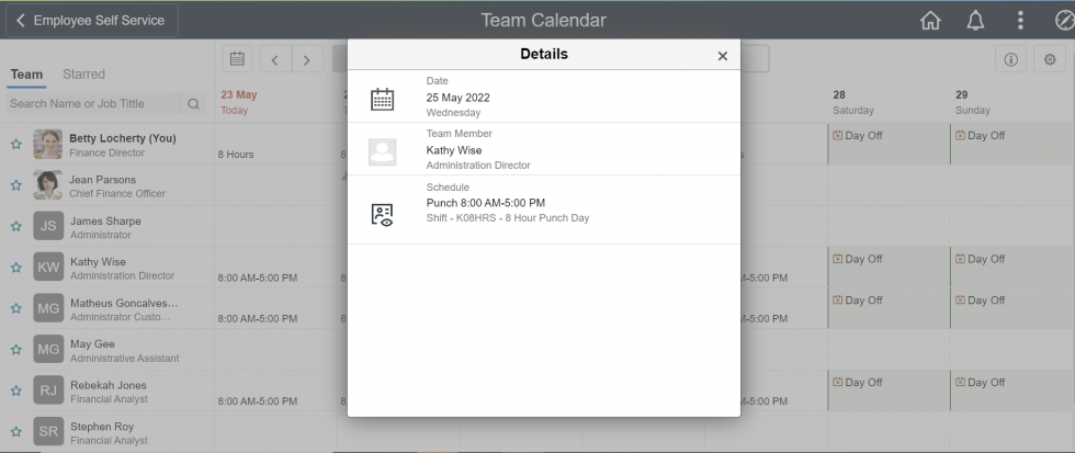 Employee Calendar makes tasks easy – PeopleSoft HCM 42 feature - Details of team member