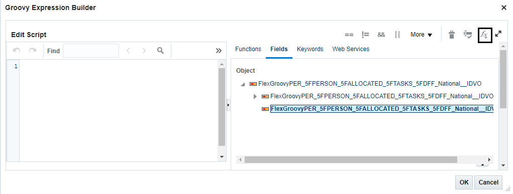 Oracle HCM – Validate User inputs on-the-go using Groovy Expressions - Groovy Expression Builder opens