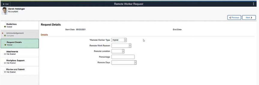 Remote Worker | PeopleSoft HCM Image 40 - step :3 Request details page of Remote worker