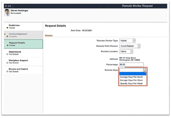 Remote Worker | PeopleSoft HCM Image 40 - Step 3 Request detail page