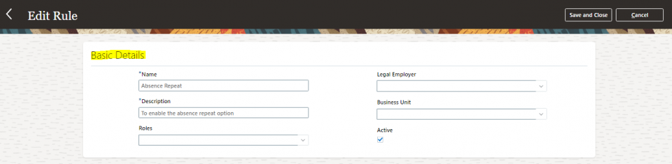In the page attributes action section, choose Add Absence from the Region list - Systematize reiterating time off with the help of Oracle HCM Cloud
