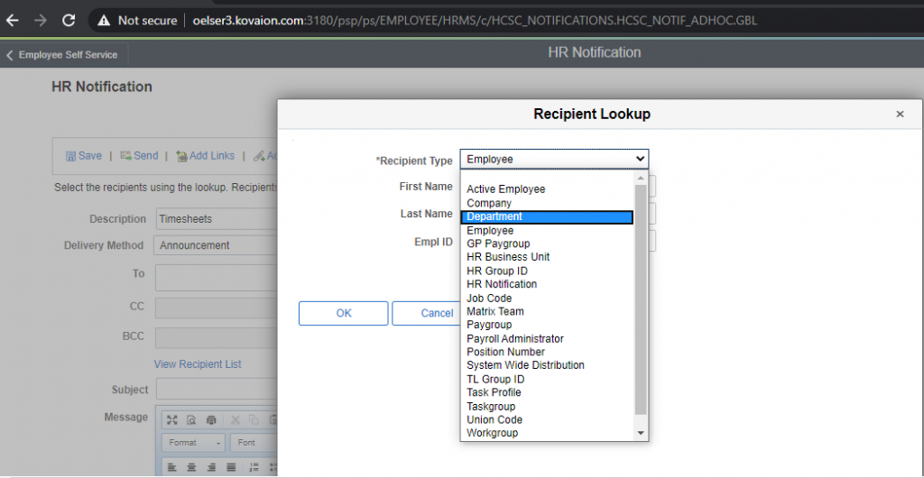PeopleSoft Fluid Announcement Tile - To” list – to whom the announcement should be displayed.