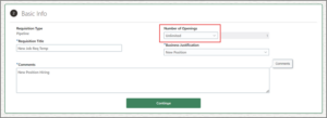 Setup and Usage of the Pipeline Requisition - Fig. 13 Setting the number of openings to Unlimited