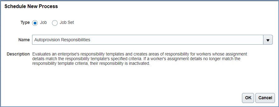 Auto provision Area of Responsibilities (AOR) in HCM Cloud
 -Select Autoprovision Process and click on Ok.