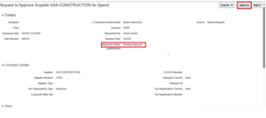 Managing Supplier Profile Change Requests in Oracle Fusion -- Fig 15: The user has the option to approve or reject