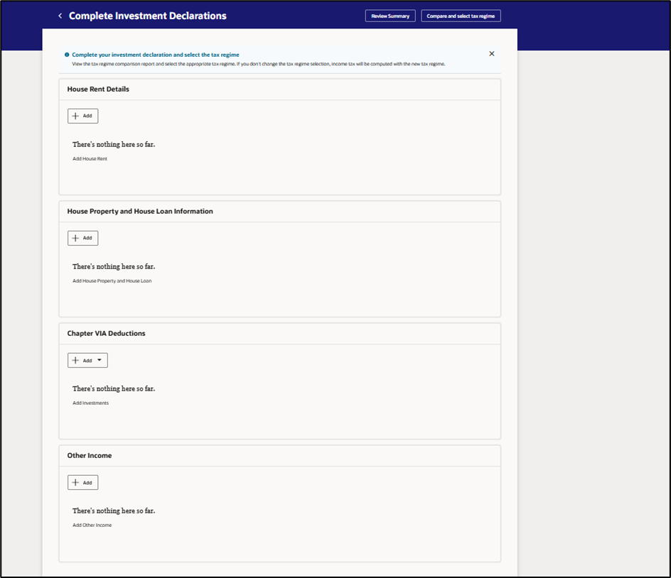 Streamlining Employee Tax Declarations: How Oracle Makes Investment Submission Effortless - Enter all required investment declaration details in the respective sections.