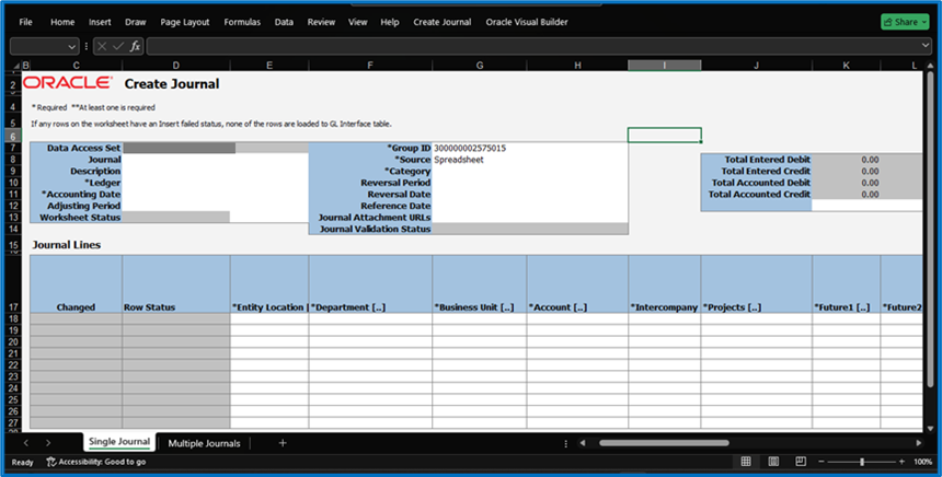 Create Journals Using Spreadsheet (ADFDI) in Oracle ERP Cloud and 25D Upgrade – General Ledger - Open the Spreadsheet and Sign In
