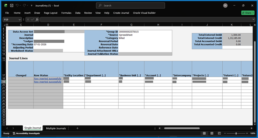 Create Journals Using Spreadsheet (ADFDI) in Oracle ERP Cloud and 25D Upgrade – General Ledger - Review validation messages: