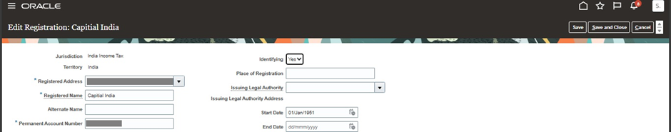 Receivables Receipt Processing with Customer Withholding (TDS) -PAN Setup for Legal Entity