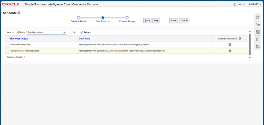 Business Intelligence Cloud Connector - Data Stores List