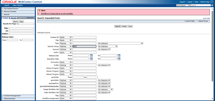 Business Intelligence Cloud Connector - Homepage of UCM server