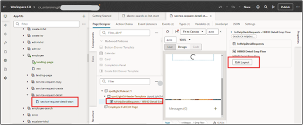 Customizing Employee Help Desk UI using Visual Builder Studio - Click on ‘Edit Layout’