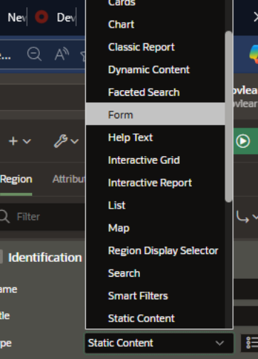 Design and Implementation of a Personal Information Form in Oracle APEX with Address Auto-Synchronization - On the right-side panel, Identification > Type > Form, to create From