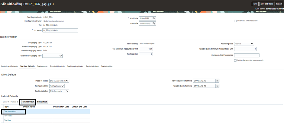 Applying Old TDS Prepayments to New TDS Invoices in Oracle ERP Financials. - Editing Tax Jurisdiction