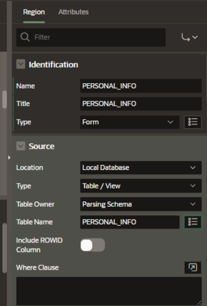 Design and Implementation of a Personal Information Form in Oracle APEX with Address Auto-Synchronization - On the right-side panel, Identification > Type > Form, to create From