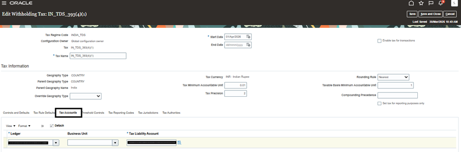 Applying Old TDS Prepayments to New TDS Invoices in Oracle ERP Financials. - Enter Collecting Tax Authority,