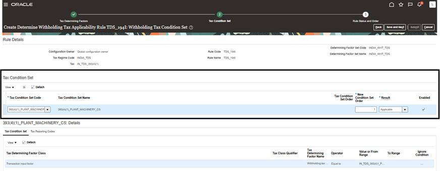 Applying Old TDS Prepayments to New TDS Invoices in Oracle ERP Financials. - Select Tax Condition Set Code,