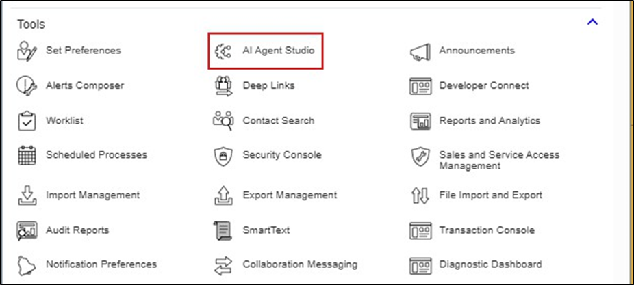 AI Powered Policy Advisor - Click on Tools and then click on AI Agent Studio