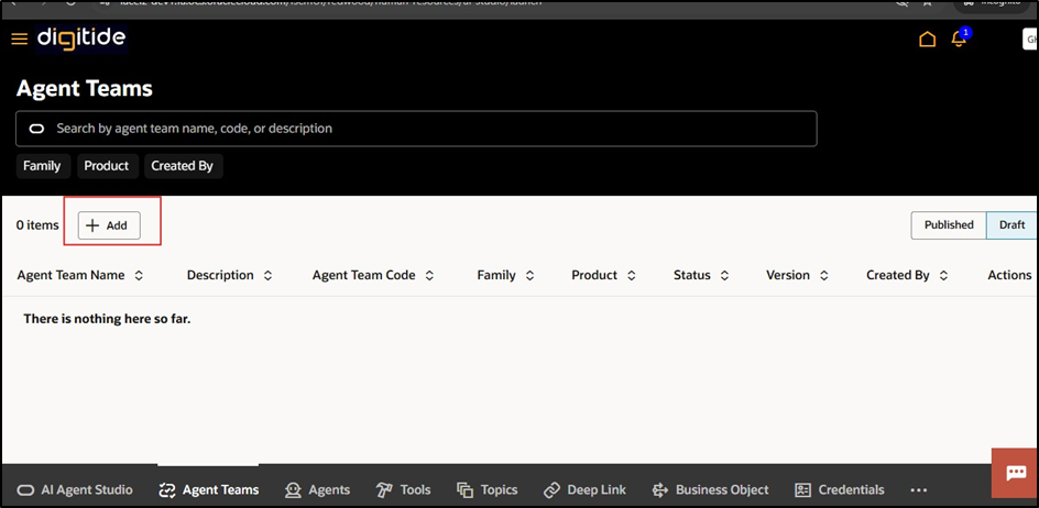 AI Powered Policy Advisor - Click on Add to create an agent
