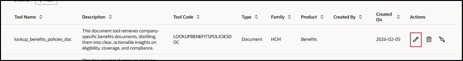 AI Powered Policy Advisor - click on edit for the tool that you created earlier to check if the document status is “Published”