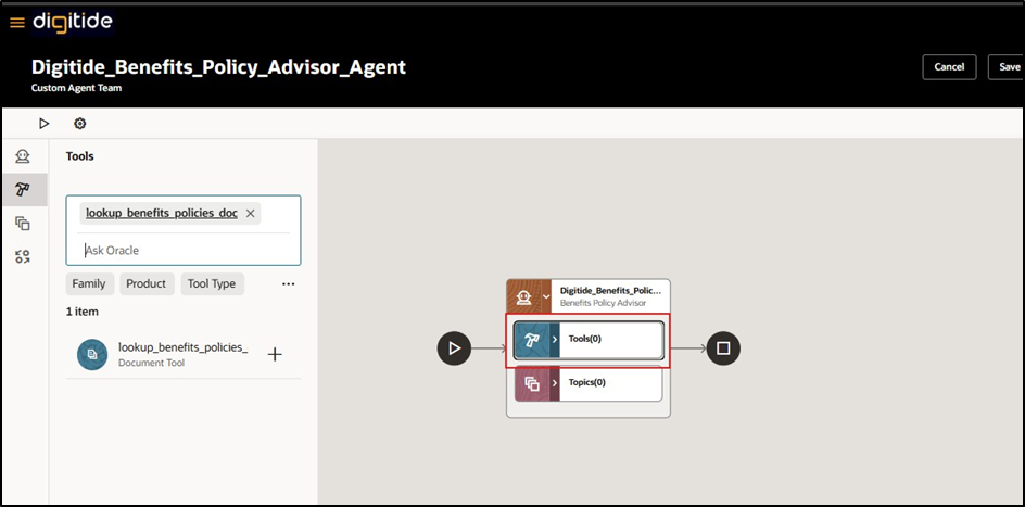 AI Powered Policy Advisor - Click on Tools to add the document tool that you created