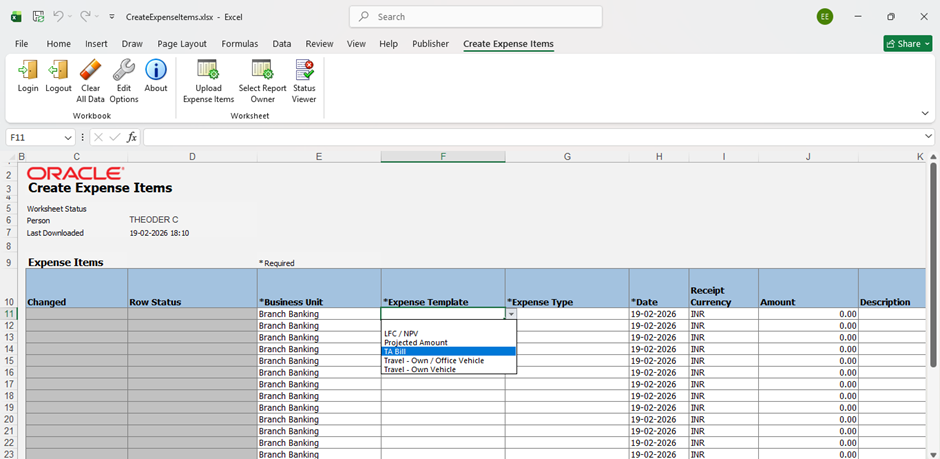 Creating Expenses with Excel Made Easy - Fill in Expense Details